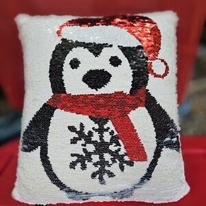 Pier 1 Reversible Sequin Penguin Christmas Pillow